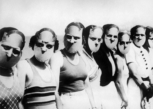 Contestants Wearing Creepy Masks for the Miss Beautiful Eyes Contest in the 1930s